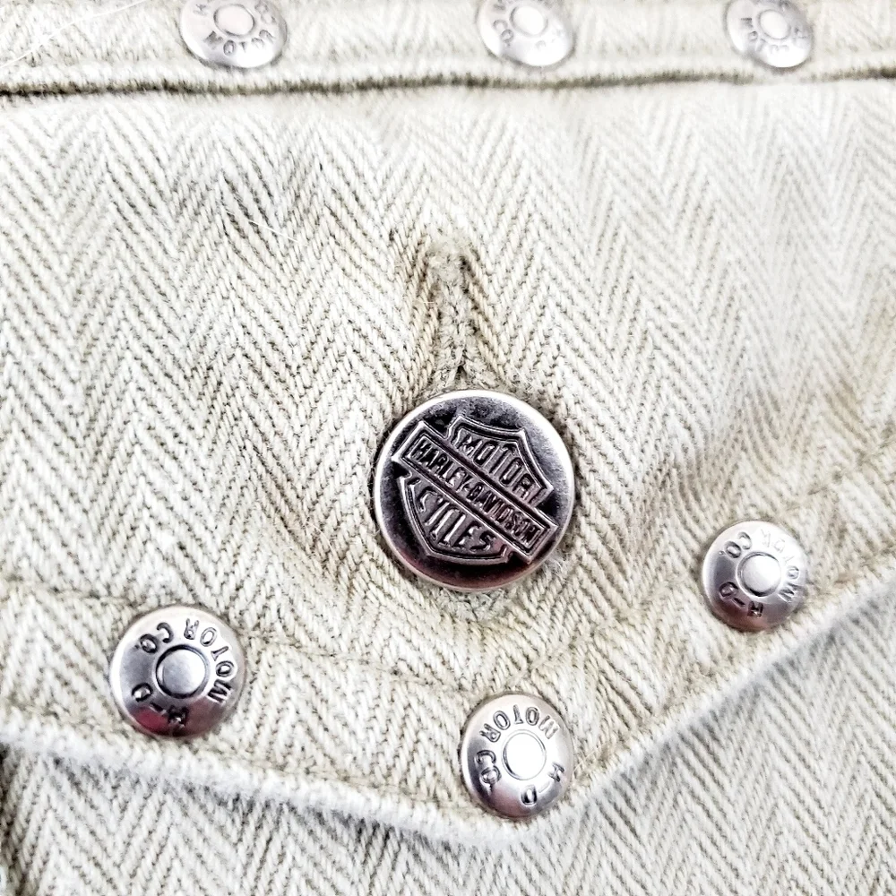Harley Davidson | Taupe Studded Denim Crop Jacket - Picture 4 of 8